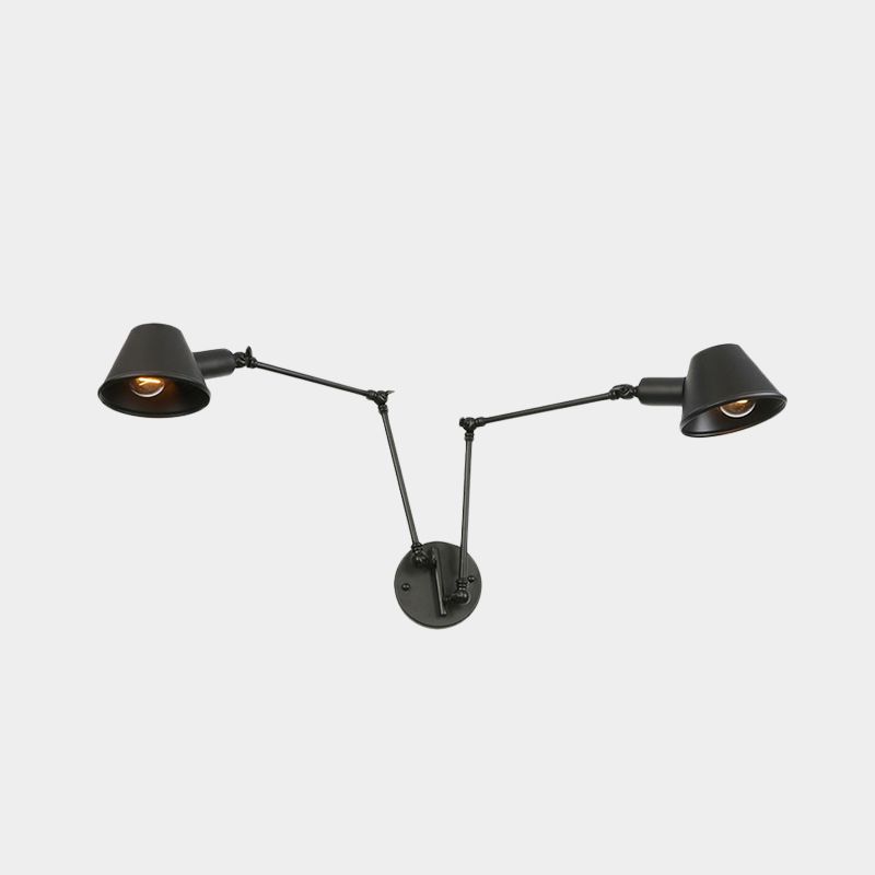 2/3 Lichten Iron SCONCE LICHTING Antiqued Black Finish Slaaparm Slaapkamer Wandlamp met belschaduw
