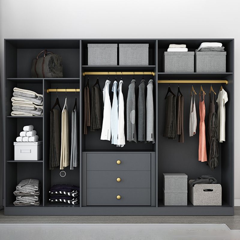 Modern Wardrobe Closet Grey Engineered Wood Wardrobe Cabinet