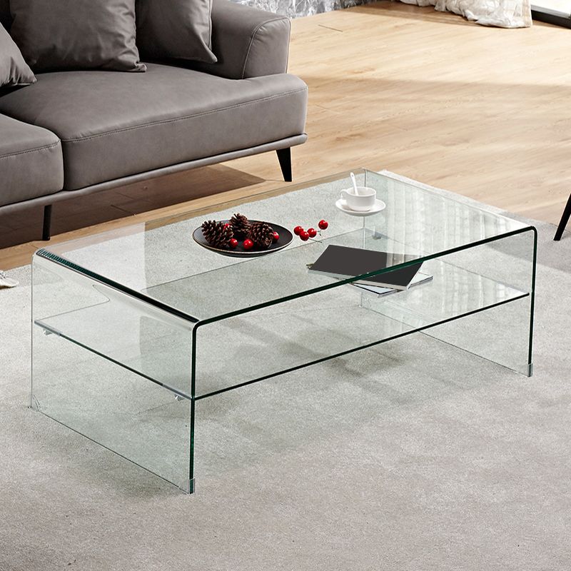 Sled Single Coffee Table Glass Modern Black/White Rectangular Cocktail Table