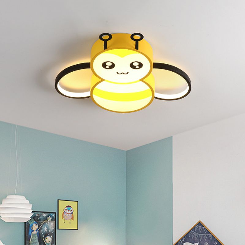 Lovely Bee Ceiling Mount Cartoon Style Acrylic Yellow/Pink LED Flushmount Lighting for Bedroom