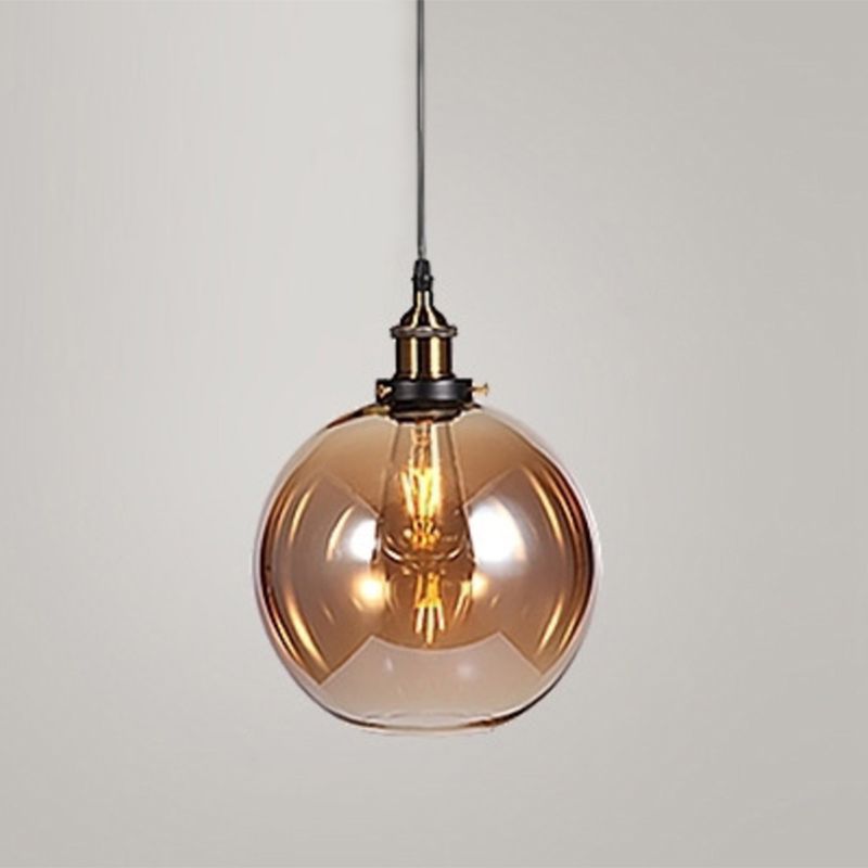 1 Bulb Drop Pendant Farmhouse Dining Room Hanging Ceiling Light with Geometry Glass Shade