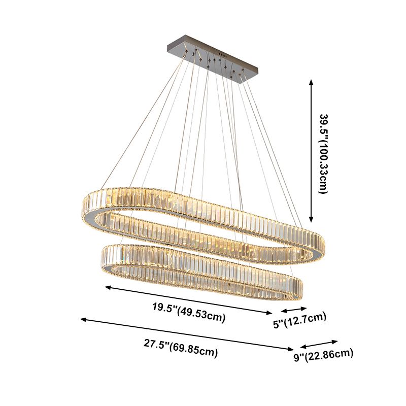 Éclairage de l'île contemporaine Crystal ovale 2 Light Island île plafond en argent