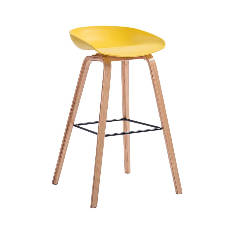 Plastic Bar Stool Low Back Dining Stool with Solid Wood Base