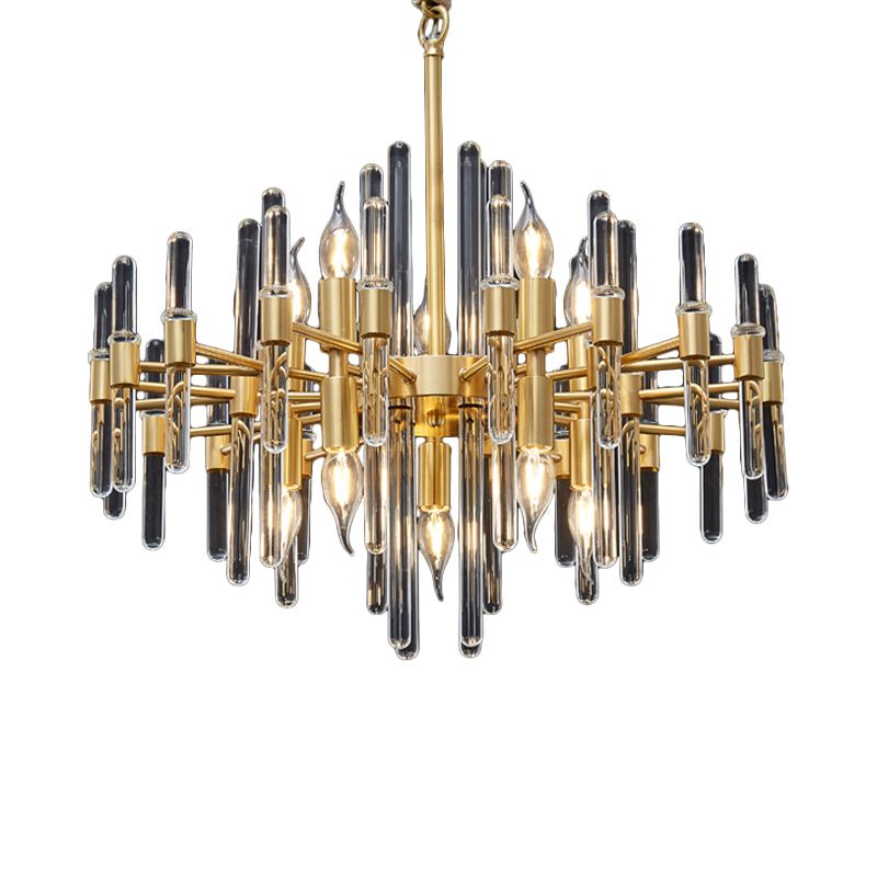 10 Heads Crystal Rod Drop Lamp Postmodern Brass Radial Living Room Chandelier Light
