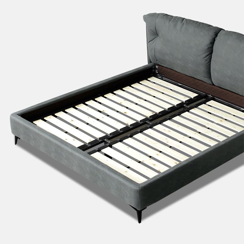 Grey Standard Bed with Rectangular Panel Headboard and Metal Legs