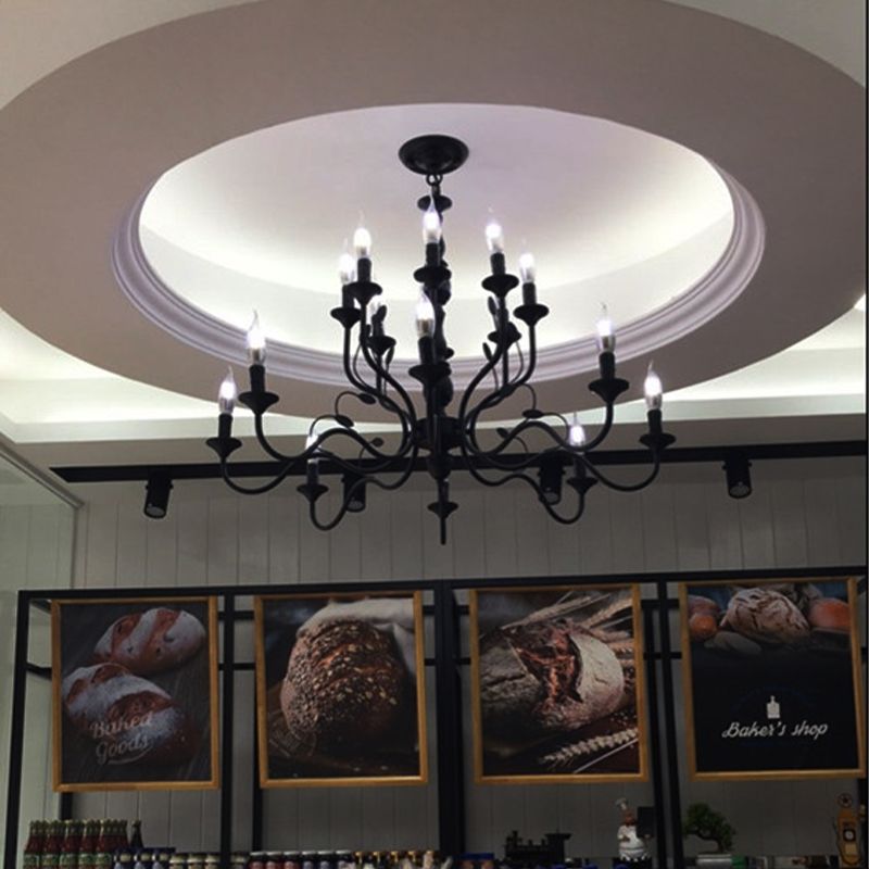 Chandelier traditionnel en boucle suspendue 10/12/16 Bulbes Pendante suspension en métal en noir pour le salon