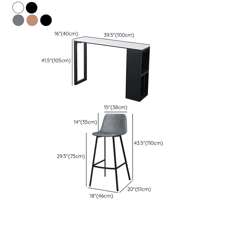 Modern Rectangle Bar Table Set 1/3 Pcs Stone Top Bar Table and Upholstered Stools
