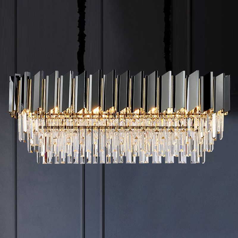 Prismatic Crystal Oval Island Light Fixture Contemporary Black Ceiling Pendant Light for Dining Room