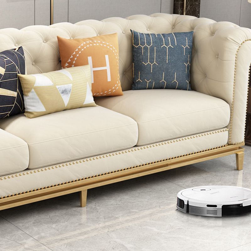 32.67" H Tufted Back Chesterfield Sofa Leather Tuxedo Arm Sofa