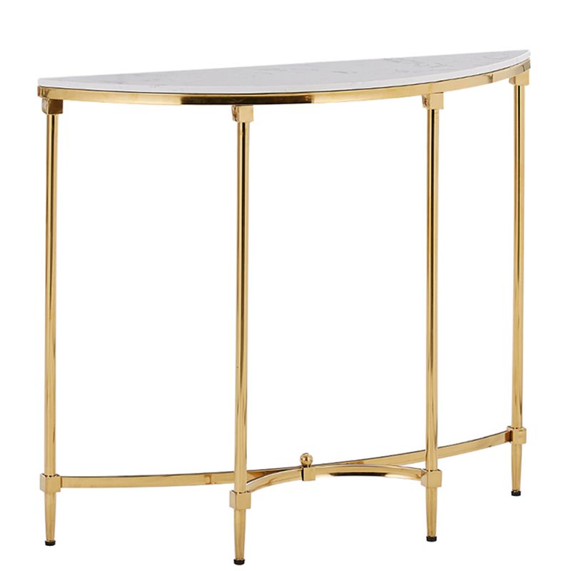 Glam Console Accent Table Antique Finish Half Moon Sofa Console Table in Marble