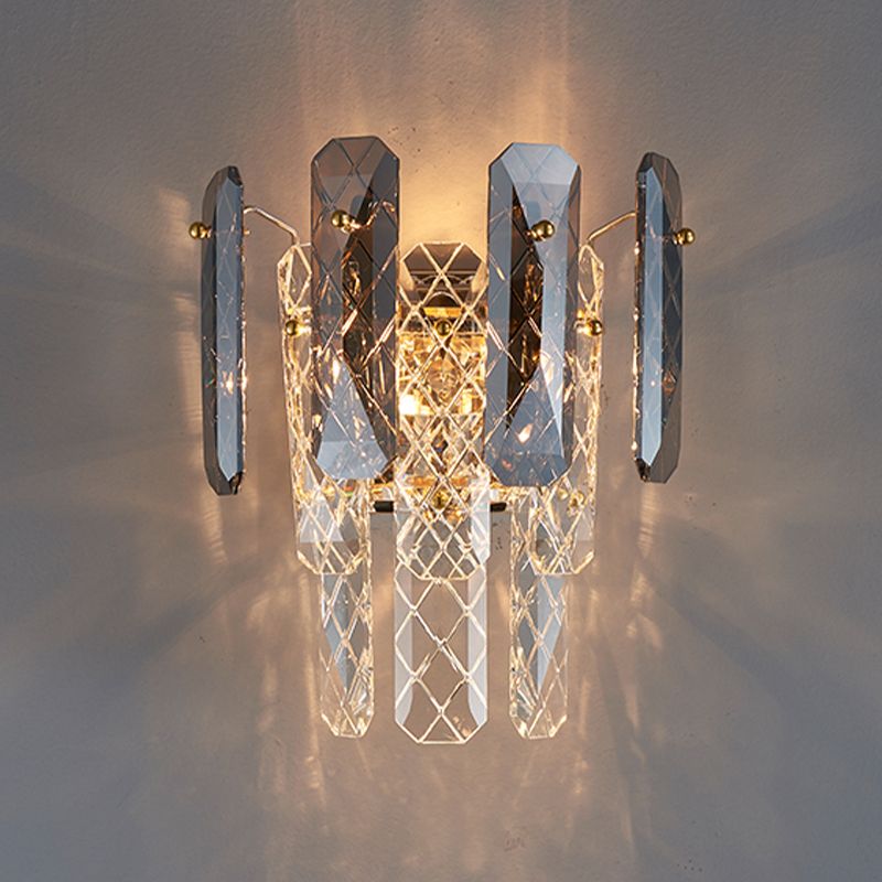 Modern Style Three-Tiered Wall Light Crystal 2 Light Sconces for Bedroom