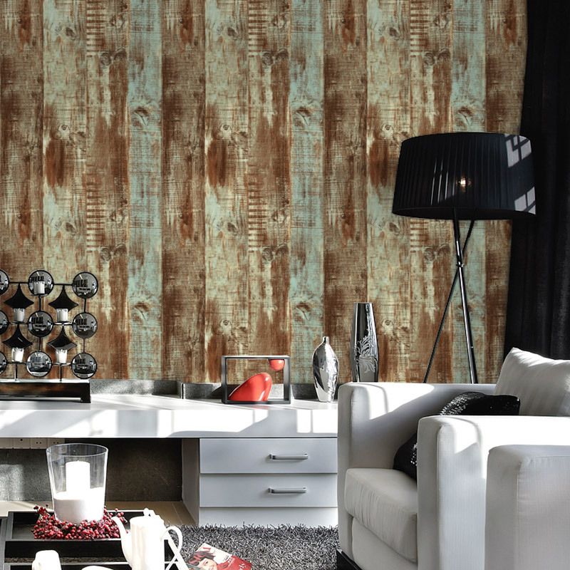 Rust Shabby Wood Look Wallpaper for House Interior 57.1-sq ft Wall Decor in Brown