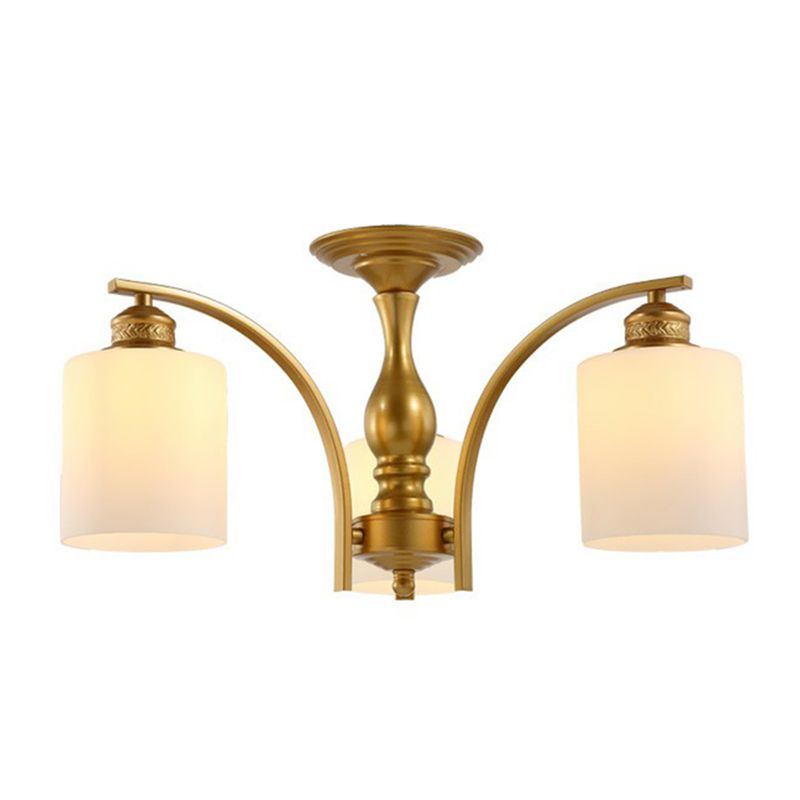 Metallic Ast -Form -Flush Mount Leichte Vintage Wohnzimmer halb Flush -Kraut mit Cremeglasschatten