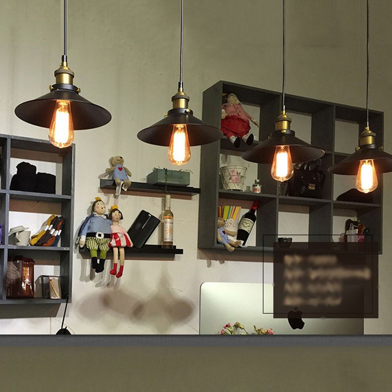 Tapered Cape Shade 1-Light Industrial Metal Pendant Light Hanging Ceiling Light in Black