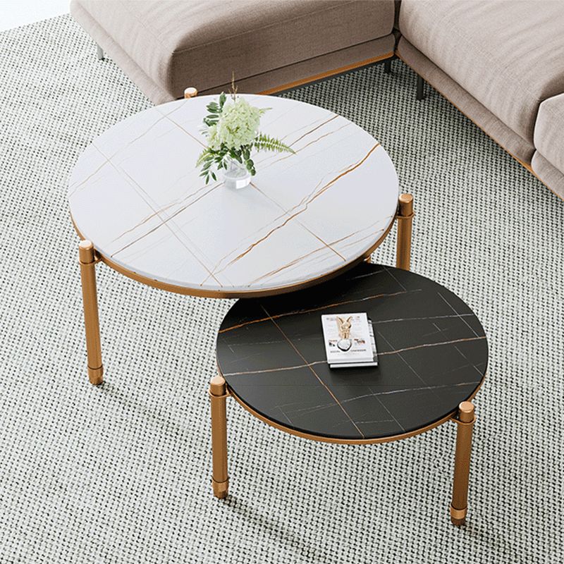 2-Piece Coffee Table Set Luxurious Round Slate 3 Legs Cocktail Table