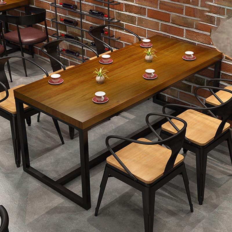 Industrial Trestle Base Dining Table Rectangle Solid Wood Dining Site Table without Chair