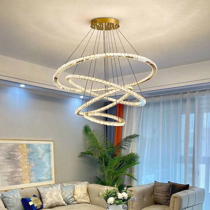 Contemporary Crystal Ceiling Hung Fixture Tiered Living Room Down Lighting Pendant