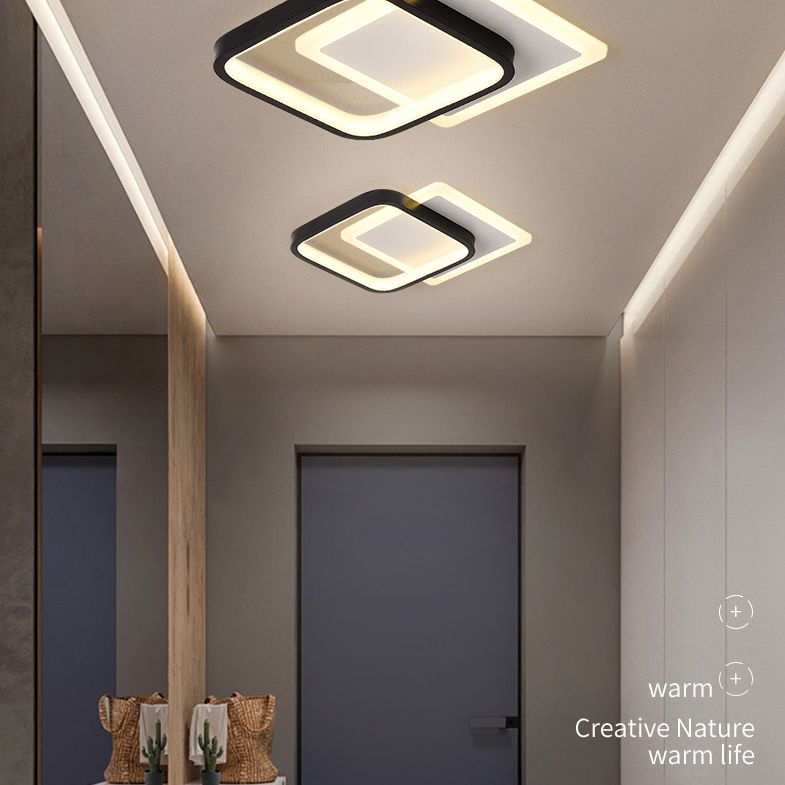 Geometric Aisle Ceiling Flush Mount Light Acrylic LED Simplicity Ceiling Mounted Light in Black-White