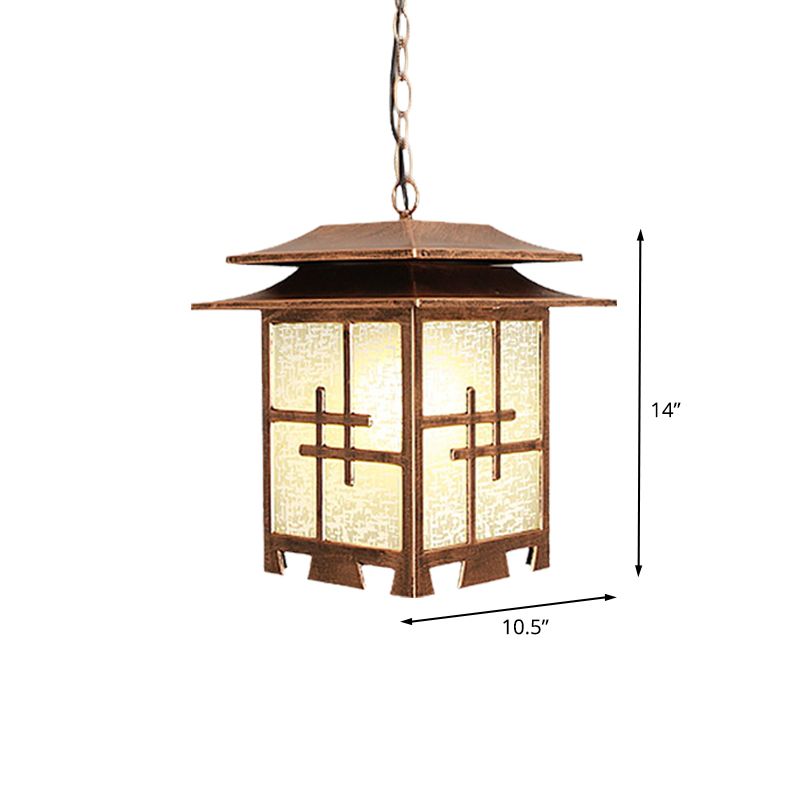 1-Light Suspension Light Lodges Passage Ceiling Pendant with Lantern Snowflake Glass Shade in Coffee