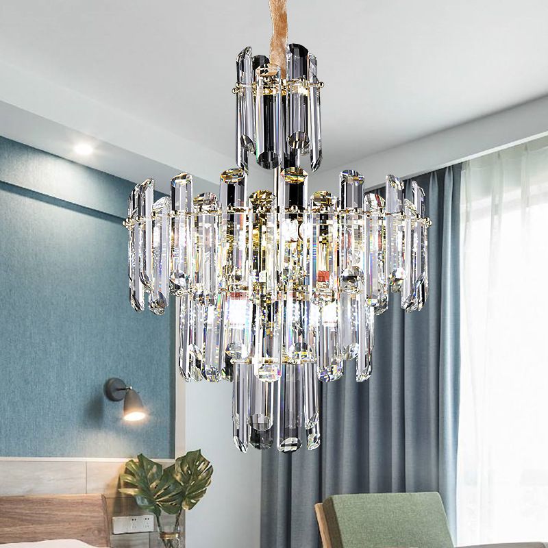 3 niveles Candelier de cristal biselado Luz de luz contemporánea 8/12 luces claras luz de techo colgante