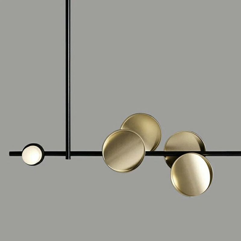 Modern Island Lamp 9-Head Linear Restaurant Pendant Light with Round Metal Shade