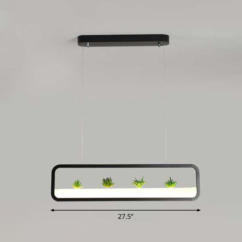 Rectangle Restaurant Island Lamp Artistic Metal LED Hanging Light with Imitation Succulents Deco