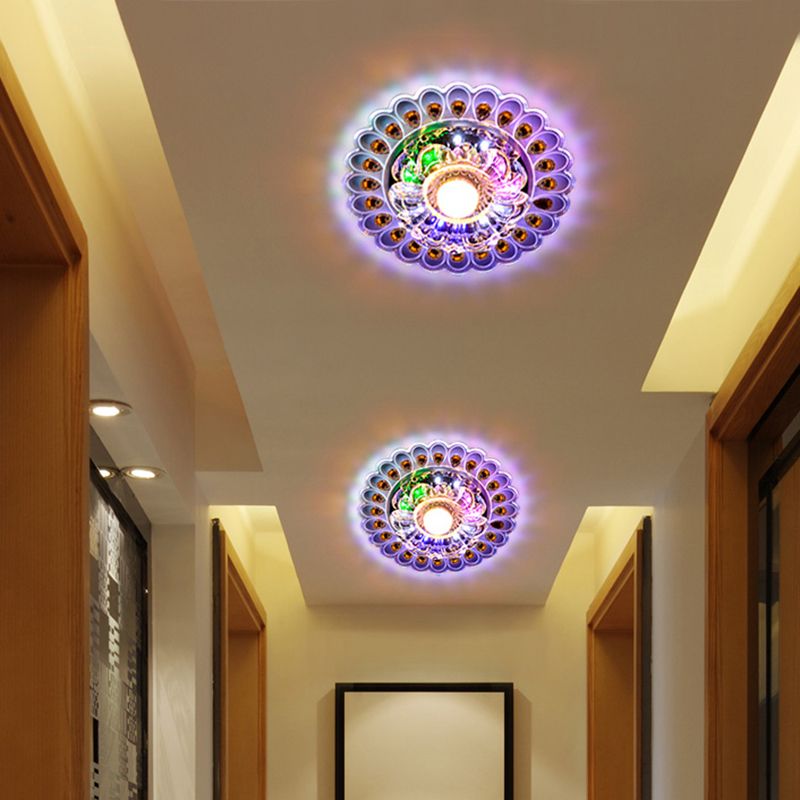 Luz LED de montaje en techo para hotel, iluminación empotrada elegante y moderna con pantalla de cristal de flores