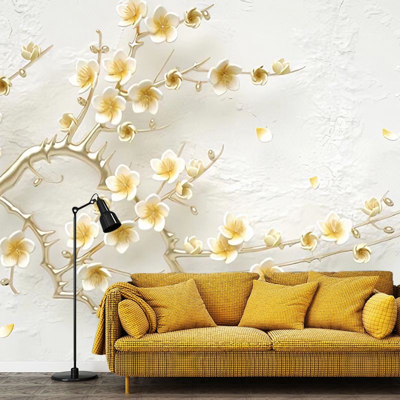 Traditional Beige Magnolia Wall Decor for Commercial Use, Non-Woven Material