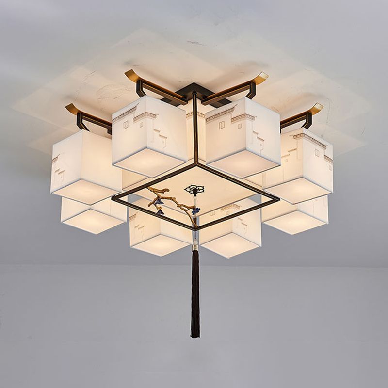 4 Taille Optionnel Fixtures légères Asia Style Fabric Flush Light for Living Room Dinning Room