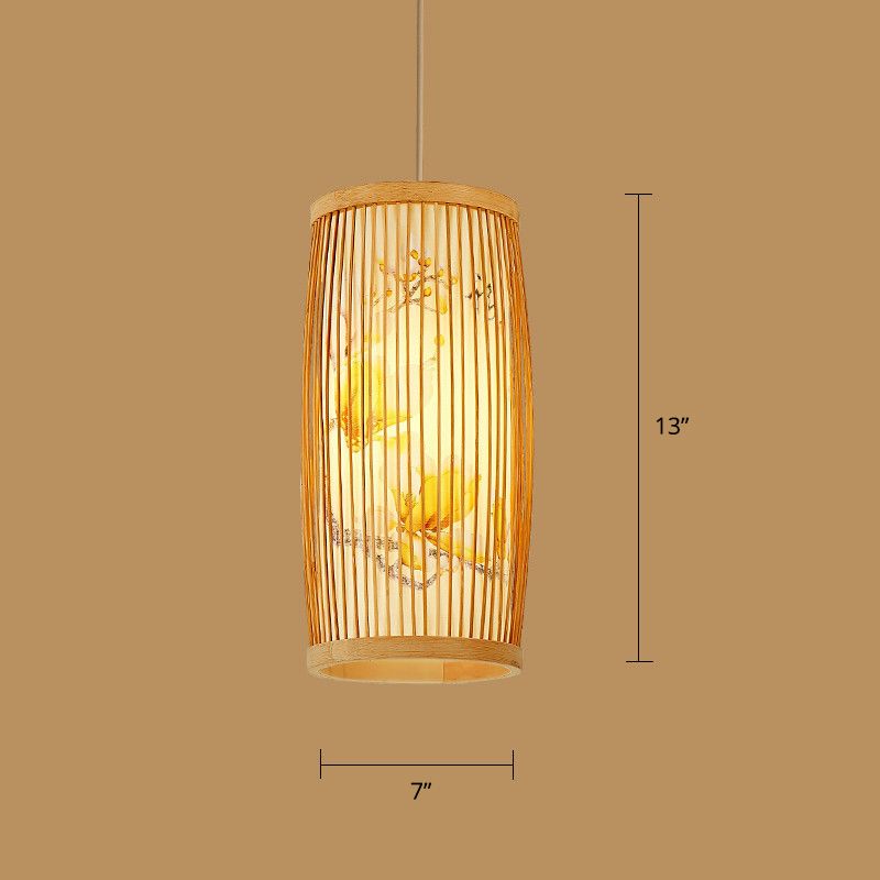 Wood Handwoven Suspension Lighting Minimalist 1 Head Rattan Pendant Ceiling Light