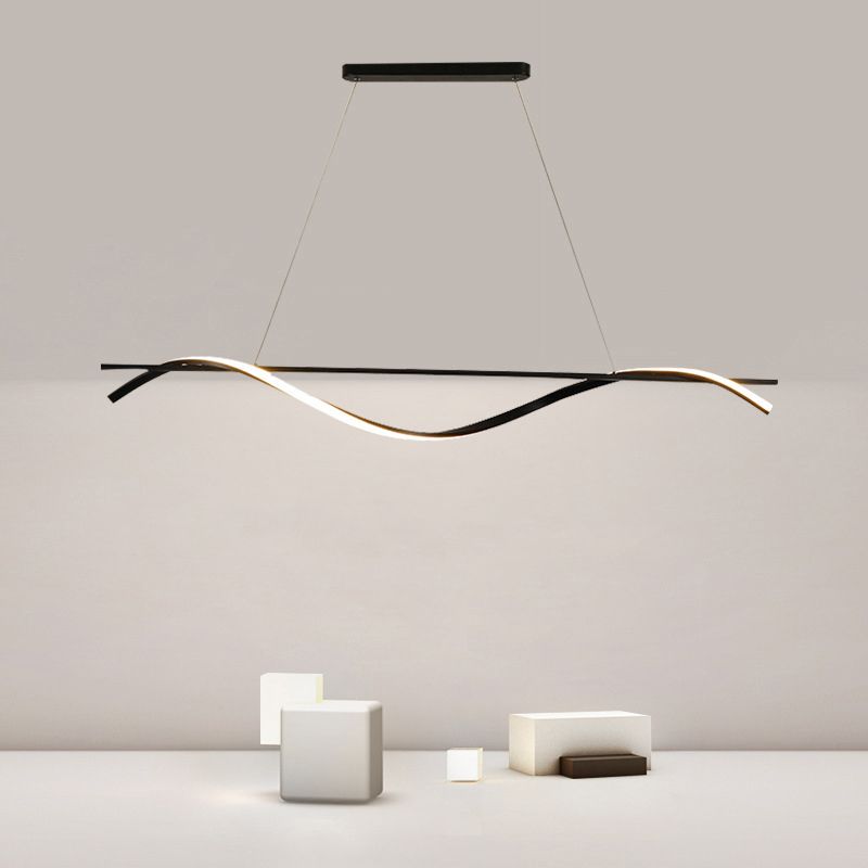 Metal Linear Pendant Light Kit Modern 1 Light Island Lights in Black