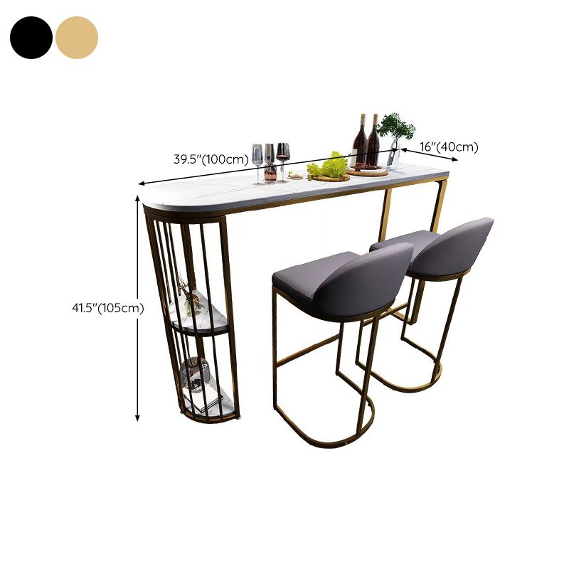 Modern Stone Bar Table Metal Base Dining Table with Storage Shelves