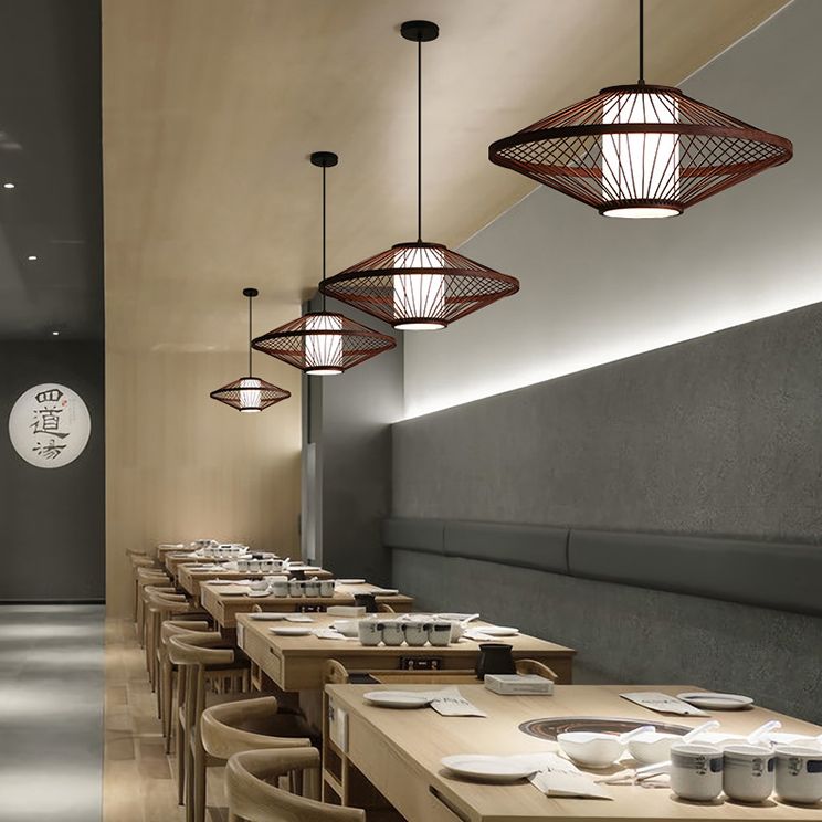 Flying Saucer Pendant Light Fixture Chinese Bamboo 1 Light Restaurant Suspension Pendant