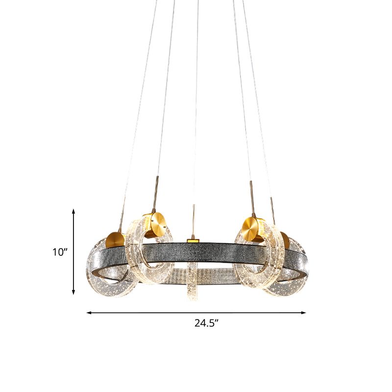 Bubble Crystal Black Chandelier Multi ring 5 têtes luxueuses Éclairage suspendu luxueux