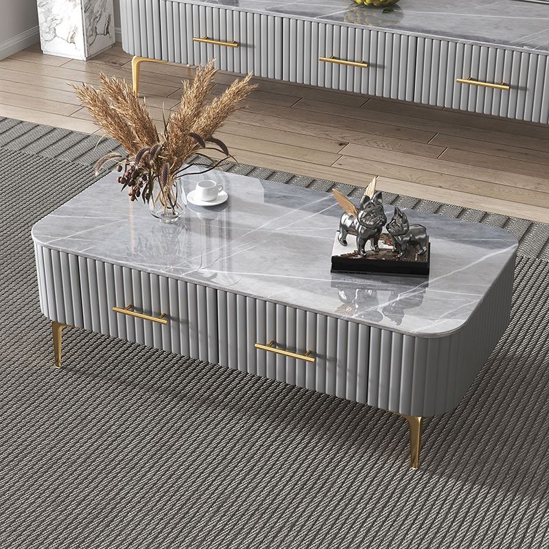 16"H Glam Coffee Table Rectangle 4 Legs Coffee Cocktail Table