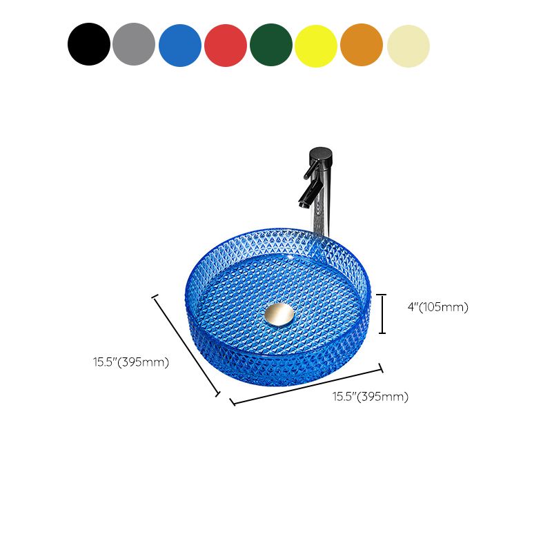 Modern Vessel Bathroom Sink Round Glass with Faucet and with Pop-Up Drain Vessel