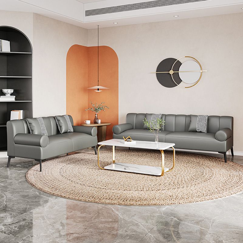 Round Arm Sofa Stain Resistant Faux Leather Standard Sofa for Living Room