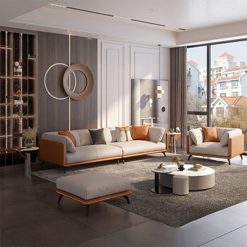 Contemporary Tuxedo Arm Sofa Stain Resistant Faux Leather Sofa