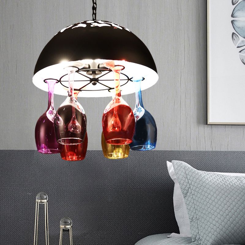 Industrial Multi-Color 6-light Chandeliers Domed Shape Goblet Glass Pendant Lights for Bar