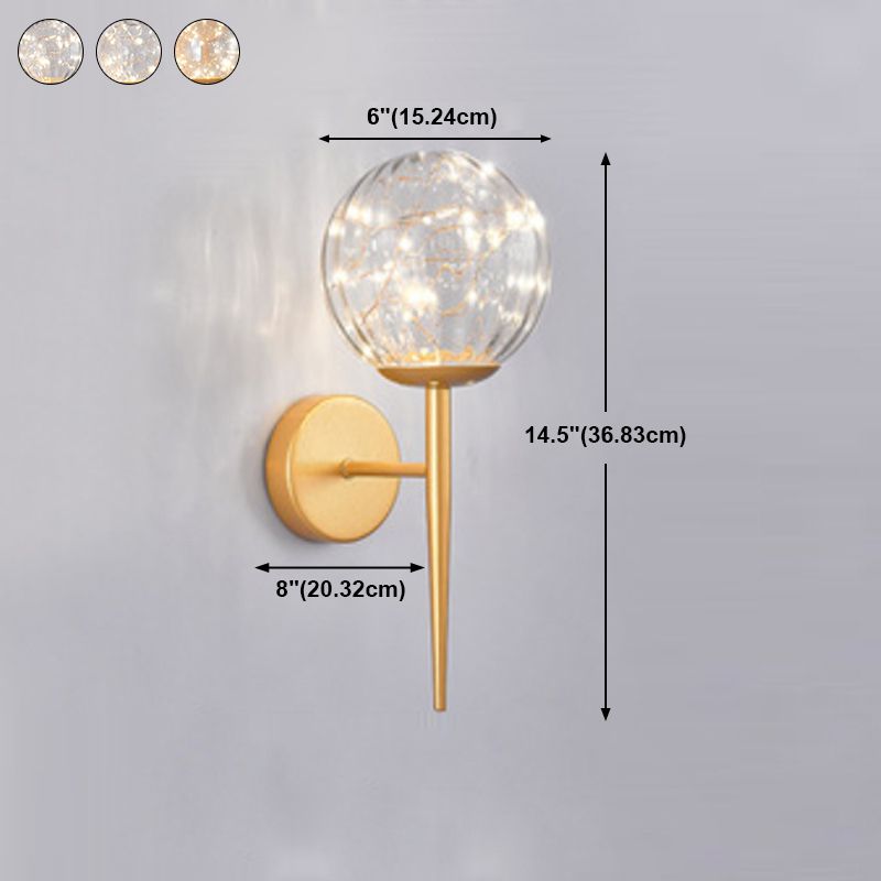 Nordic Starry Wall Light Fixture Transparent Glass Bedroom LED Wall Sconce in Gold