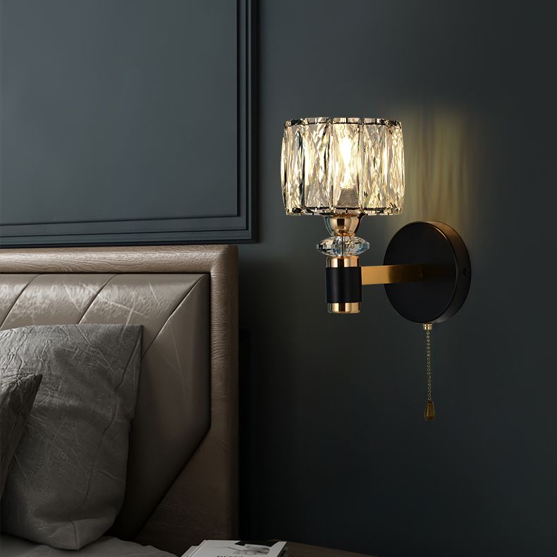 1 Lichtzylindrische Wandleuchte Leuchte Moderne Stil Schwarzer Kristallwandhalterung Beleuchtung