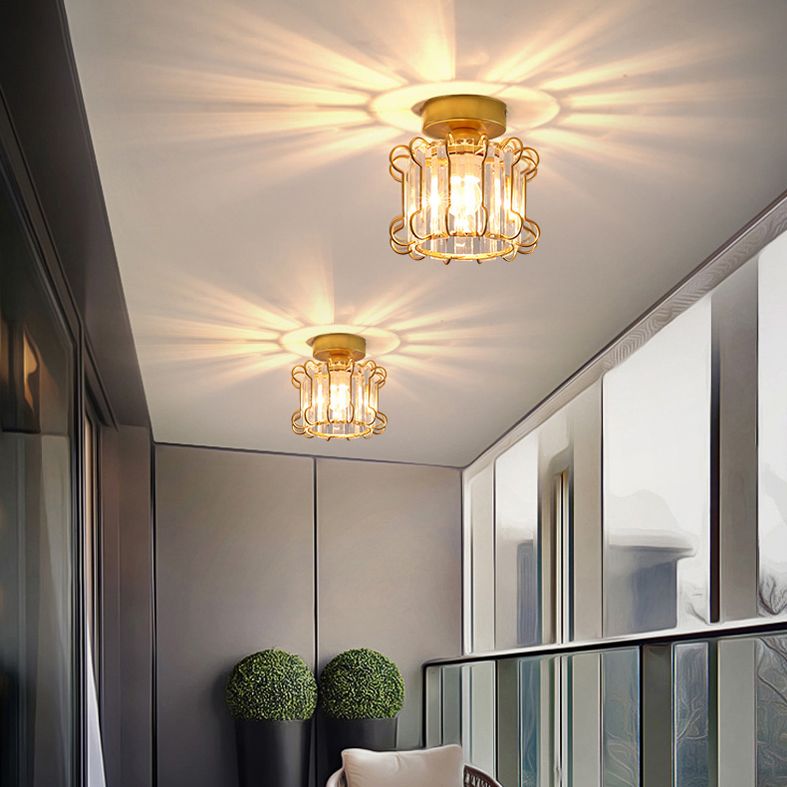 Caged Crystal Flush Ceiling Light Modern Style 1 Bulb Flush Mount Light for Hallway