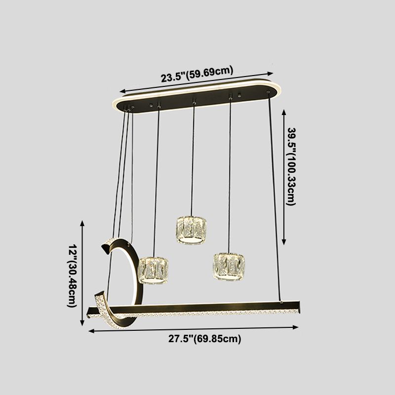 Luminaires d'éclairage de l'île géométrique Lumière de lustre en cristal contemporain en noir
