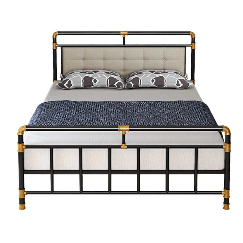 Industrial Metal Standard Bed, Open-Frame Rectangular Headboard Bed