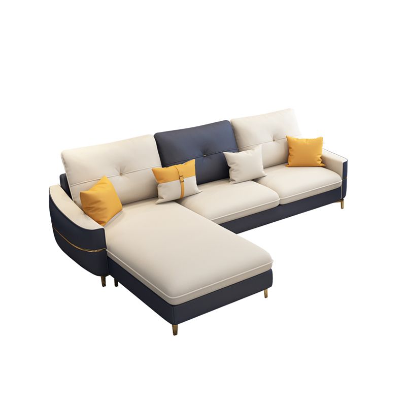 Square Arm Faux Leather Furniture Sectionals in Blue and White