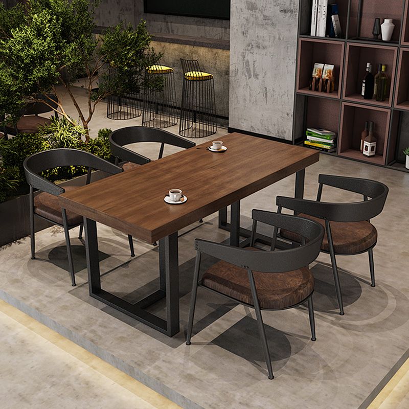 Industrial Dining Room Table Rectangle Solid Wood Dinette Table in Brown