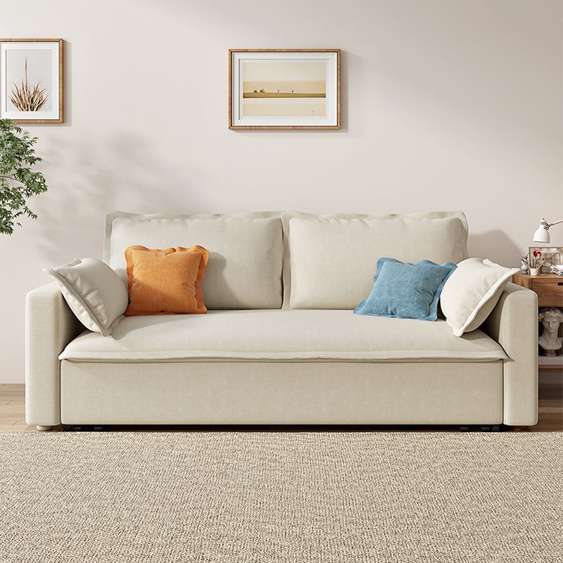 Beige Modern Loose Back Sofa Bed Standard Square Arm Sofa Bed
