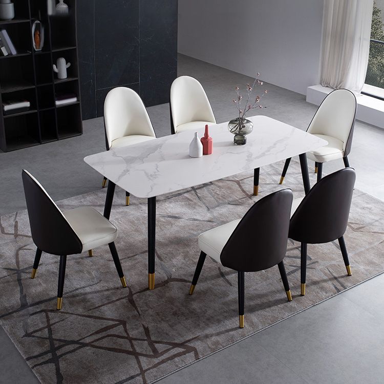 Contemporary Dining Set 1/2/5/7 Pcs White Stone Top Table with Faux Leather Chairs