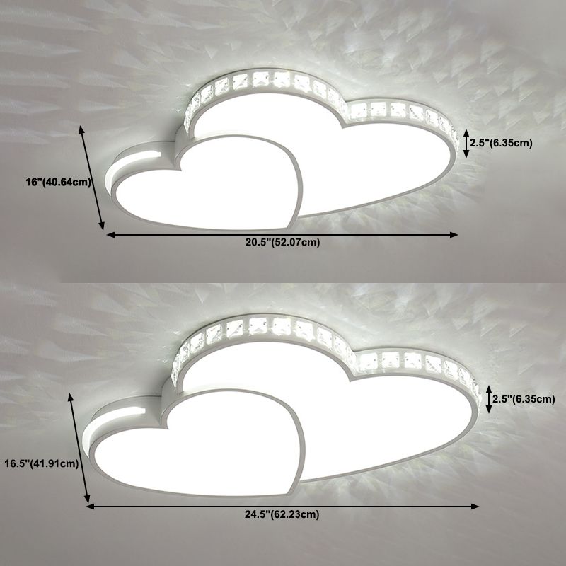 Plafoniera da incasso a forma di cuore in cristallo. Moderna illuminazione da incasso a 2 luci in bianco