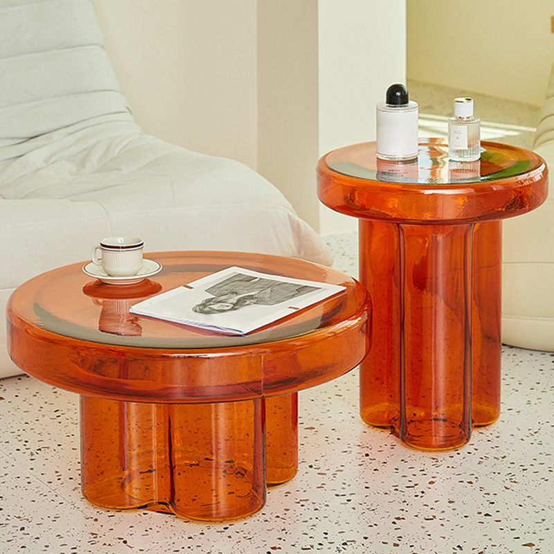 Contemporary Round Side Table Pedestal Clear Glass End Table